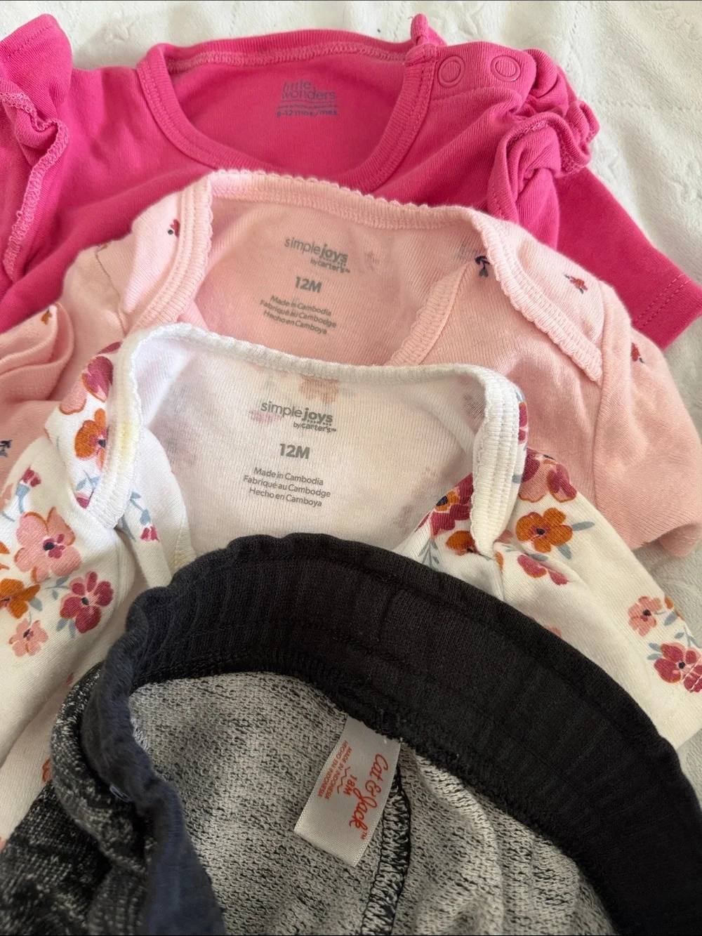 Carter's Girls Pink Floral & Heathered Black Mix 5-Piece Outfit Set 9-12 months
